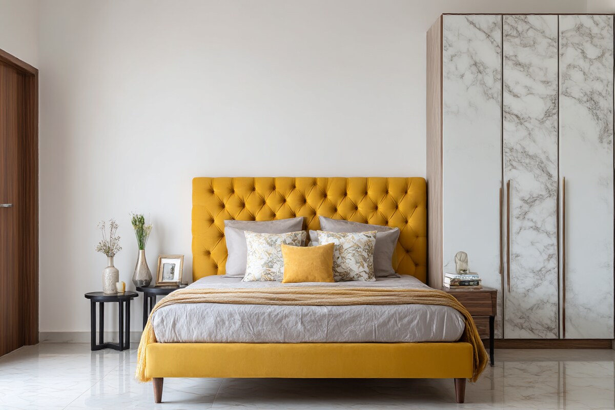 Serene Master Bedroom with Full-Height Upholstered Cushion Headboard #16